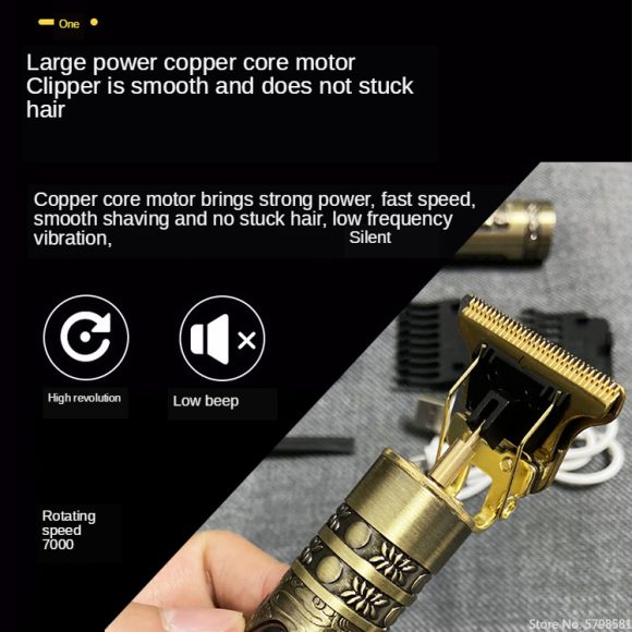 Electric Hair Clipper Oil head Electric hair Clipper LCD Display USB Engraving Buddha Head Retro T9 Scissors Power Generation Push - Image 2