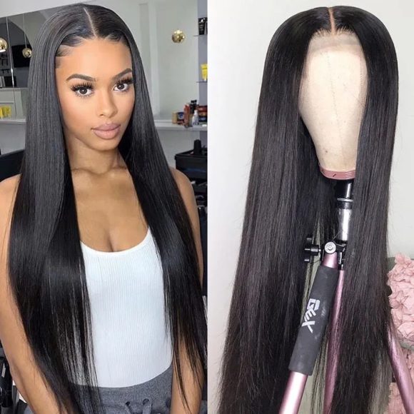 Female Black Front Lace Mid-Length Straight Hair - Image 2