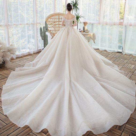 One-Shoulder Main Wedding Dress New Temperament Forest Super Fairy Dream Little Bride Han Trailing Starry Sky - Image 4