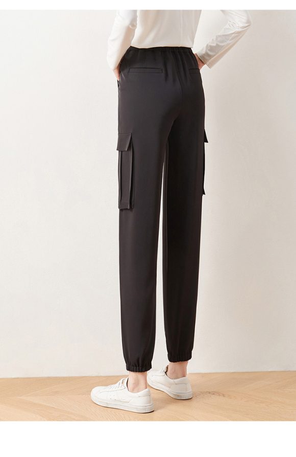 Cargo Pants Elastic High Waist Cropped Trousers Casual Pants - Image 5