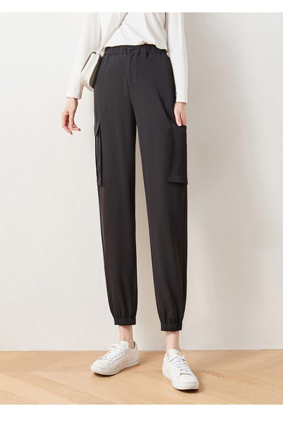 Cargo Pants Elastic High Waist Cropped Trousers Casual Pants - Image 2