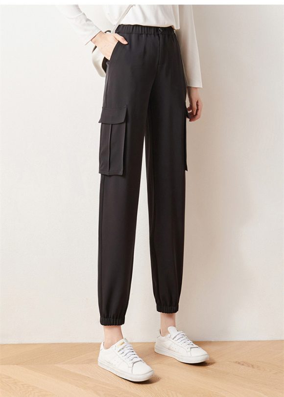 Cargo Pants Elastic High Waist Cropped Trousers Casual Pants - Image 4
