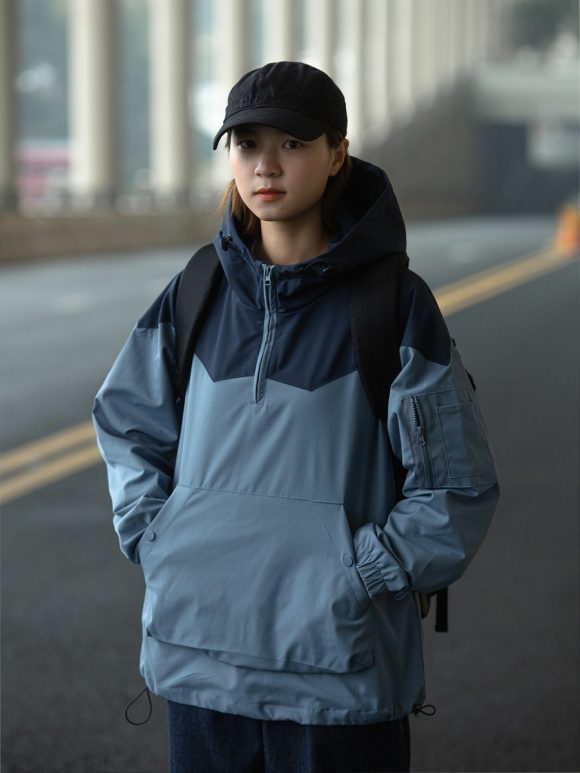 Color Matching Tooling Hooded Pullover Jacket For Men And Women - Image 2