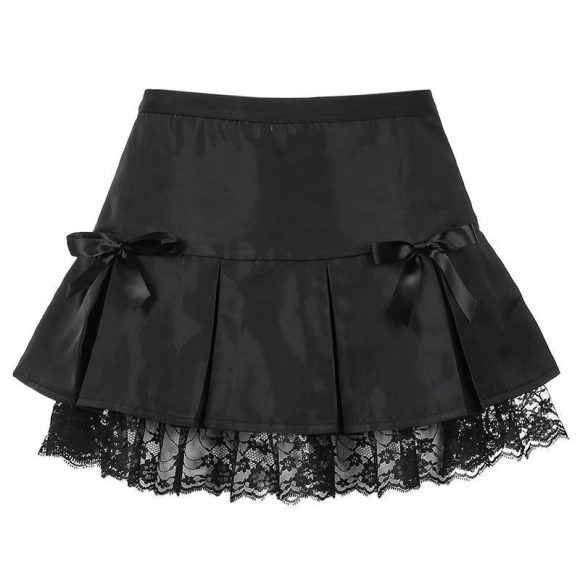 Black Goth Aesthetic Pleated Skirts Women Lace Trim Dance - Image 4