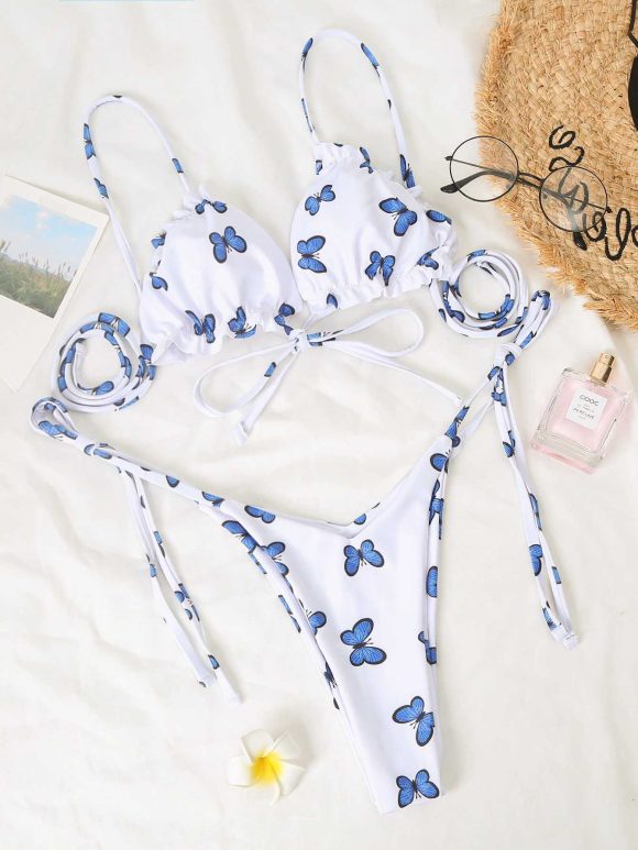 New Butterfly Print Swimsuit Lace Thong Women Bikini Bikini - Image 3
