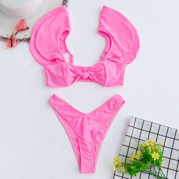 Personality Solid Color Ruffle Swimsuit Female Sexy Bikini New Swimwear 2 Piece Sets Womens Bikini Set Bathing Suit - Image 5