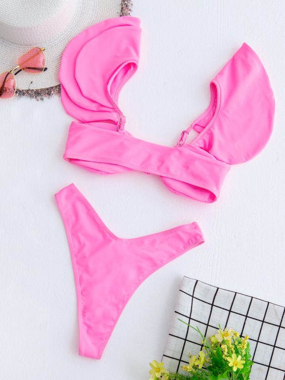 Personality Solid Color Ruffle Swimsuit Female Sexy Bikini New Swimwear 2 Piece Sets Womens Bikini Set Bathing Suit - Image 3