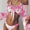 Long Sleeve Mesh Bikini Swimwear Women Three Pieces Leopard Swimsuit Female Summer Sexy Bathing Suit