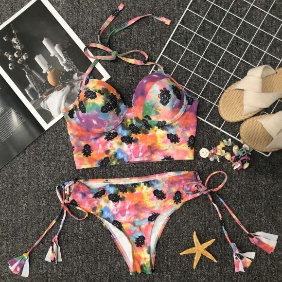 Source Manufacturer Ladies Split Swimwear Dyed Swimsuit AliExpress Amazon Bikini Swimwear - Image 4