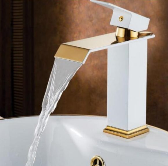 Basin Faucet All Copper Hot And Cold Water Waterfall Black And White Paint Golden Basin European-Style American Art Faucet - Image 3
