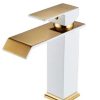 Basin Faucet All Copper Hot And Cold Water Waterfall Black And White Paint Golden Basin European-Style American Art Faucet - Image 5