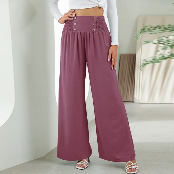 Fashion Straight Wide Leg Pants Elastic High Waist Casual Trousers For Women - Image 9