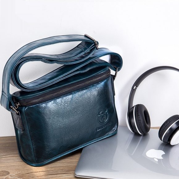 Leather Shoulder Men's Leather Horizontal Small Square Bag - Image 7
