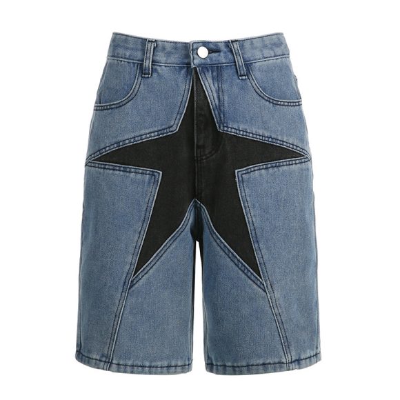 Design Contrast Color Five-pointed Star Patchwork Jeans Female - Image 5