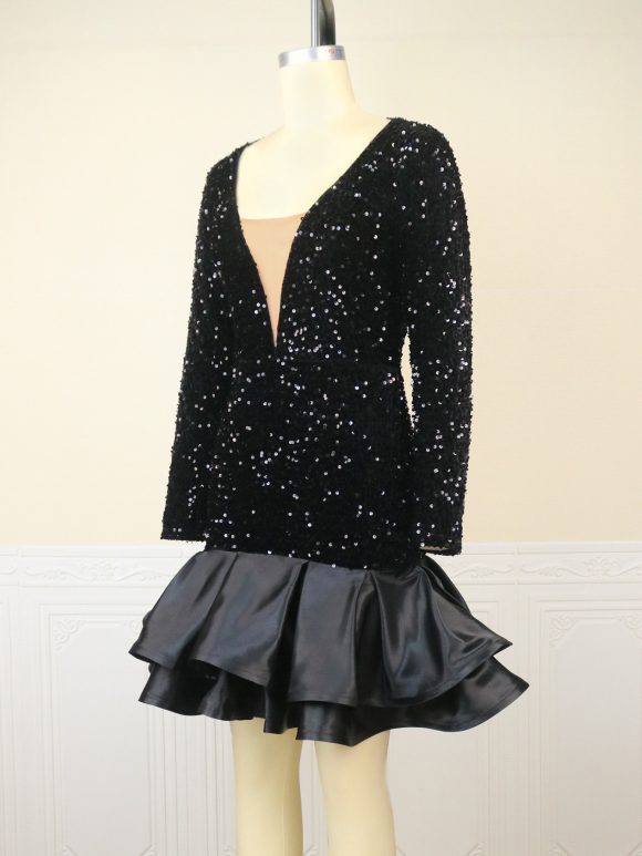 See-through Deep V-neck Sequins Dress Banquet Ball Party Short Dress - Image 2