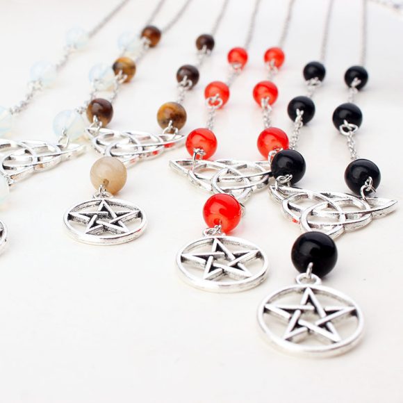 Gothic Witchcraft Pentagram Head Chain Magic Round Beads Stone - Image 2