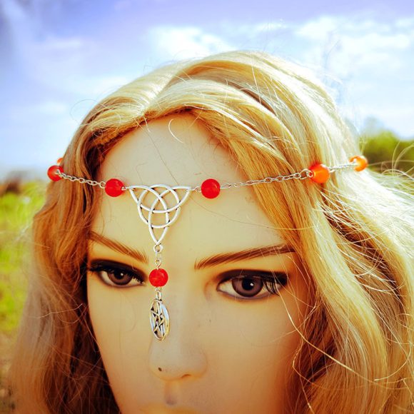 Gothic Witchcraft Pentagram Head Chain Magic Round Beads Stone