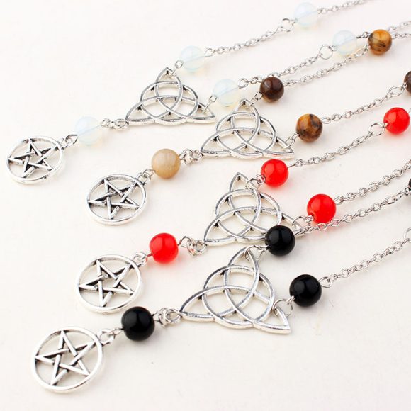 Gothic Witchcraft Pentagram Head Chain Magic Round Beads Stone - Image 8