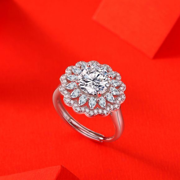 S925 Silver Moissanite Ring Flowers Female New Trendy Ring Adjustable Source Ring In Stock Generation - Image 7