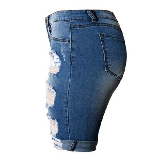 High waist personality, hole, middle pants, street fashion, the same paragraph, wild slim stretch pants, large size - Image 4