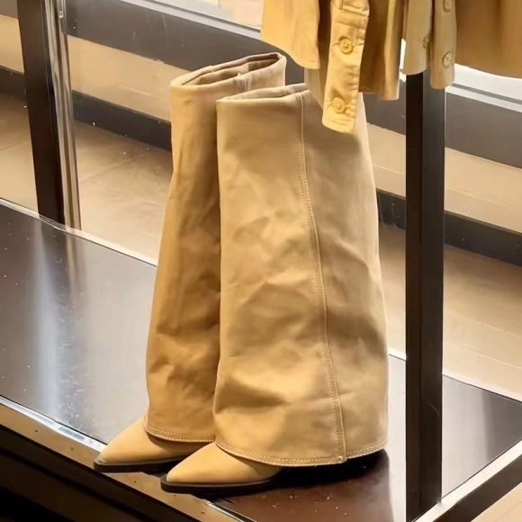 Autumn And Winter New Pointed Toe Chunky Heel Pantyhose Boots - Image 5