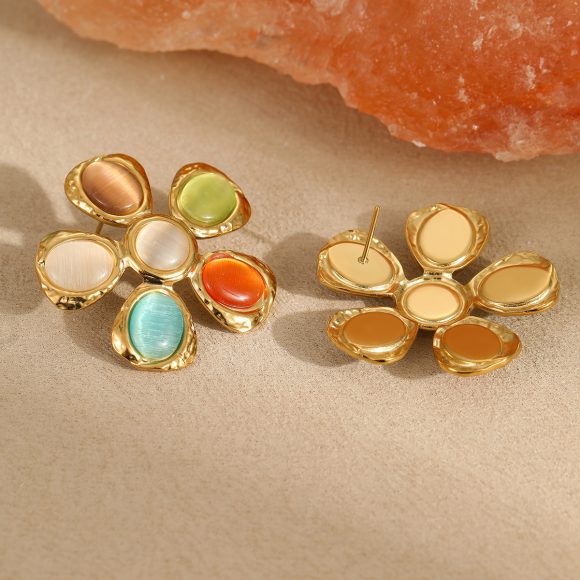 Colorful Opal Hammered Flower Earrings Suit - Image 5
