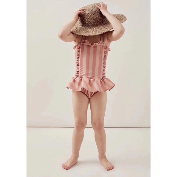 Children's Swimwear Ins Explosion Models Girls Siamese  Striped Princess Wind Lace Swimsuit - Image 3