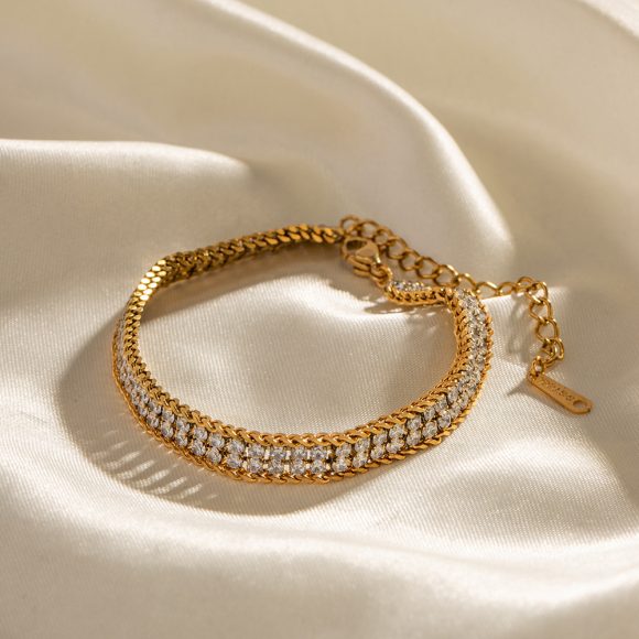 18K Gold Double-layer White Zircon Bracelet - Image 2