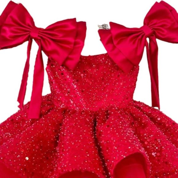 Girl's Princess Dress Red Tulle Tutu Skirt Sequined Bow - Image 4