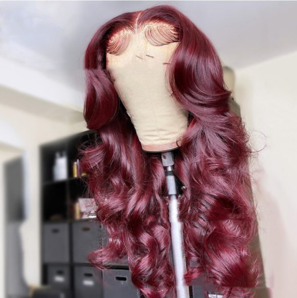 New Hot-selling Front Lace Synthetic Wigs Medium Points Wine Red Long Curly Hair - Image 2