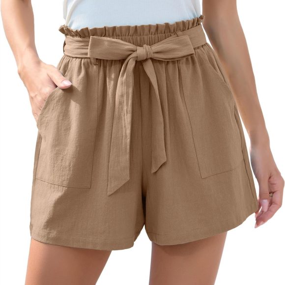 Fashion Ruffle Bow Waist Tie Shorts Summer Beach Pants With Pockets Womens Clothing - Image 7
