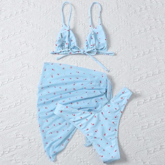 Women's Beach Style Printed Swimsuit Three Piece Set - Image 2
