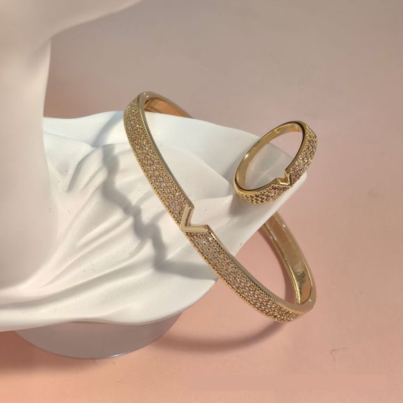 V-shaped 18K Genuine Gold Electroplated Bracelet Ring Set - Image 2