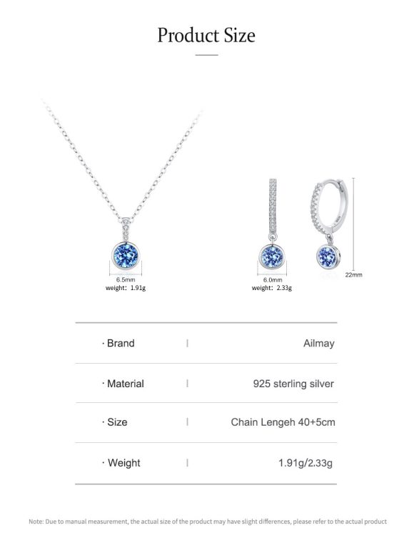 Women's Light Luxury Sea Blue Artificial Diamond Earrings Necklace - Image 5