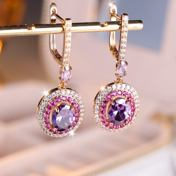 Entry Lux Colored Gems Egg-shaped Main Stone Edge White Diamond Earrings - Image 2