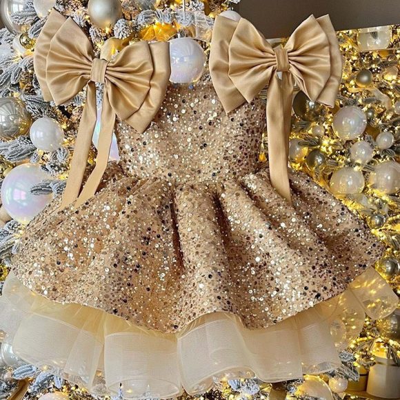 Girl's Princess Dress Red Tulle Tutu Skirt Sequined Bow - Image 5