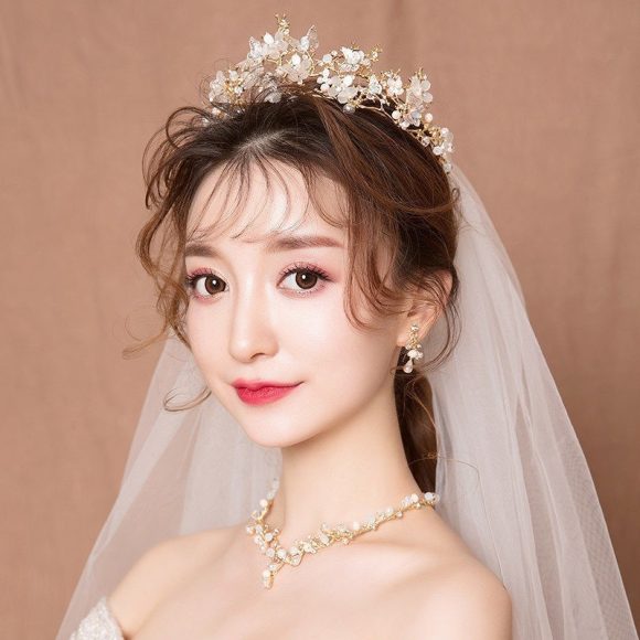 Veil Bride Wedding Dress Crown Three-piece Headdress Crown Super Fairy Series - Image 5