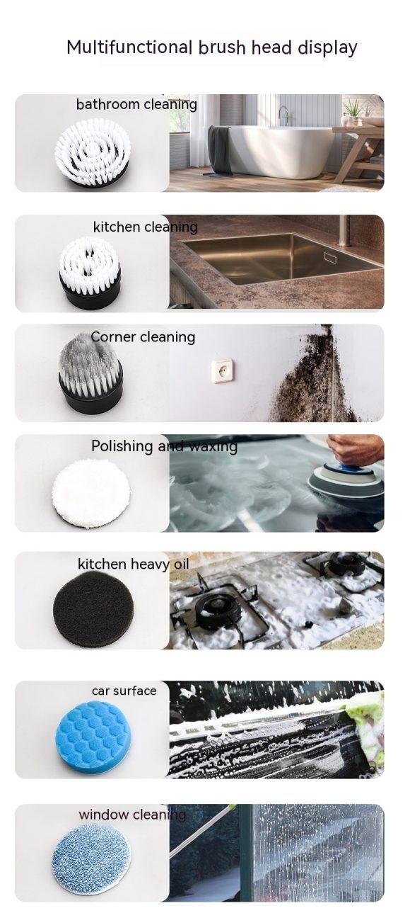 7-in-1 Wireless Cleaning Brush Long Handle Retractable Bathroom Toilet Floor Electric Brush - Image 10