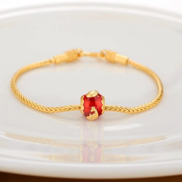 Alluvial Gold Ancient Gold Color Pure Copper Blessing Card Lucky Beads Bracelet - Image 2
