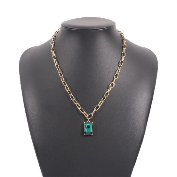 Fashionable Retro Emerald Rhinestone Necklace For Women - Image 3