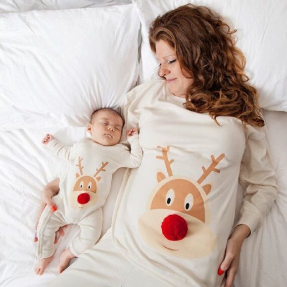 Christmas deer printed mother daughter fur ball - Image 2