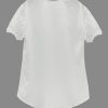 Contrast Lace Tucked Blouse, Casual V Neck Short Sleeve Blouse - Image 2