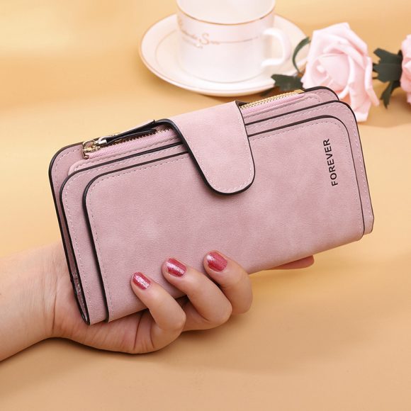 Women's Long Wallet Trifold Matte Leather Clutch - Image 5