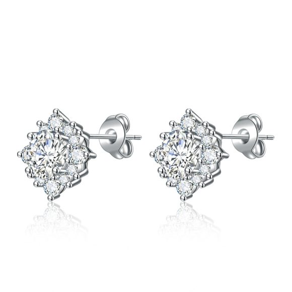 Sterling Silver Needle Moissanite Simple Flower Stud Earrings - Image 2