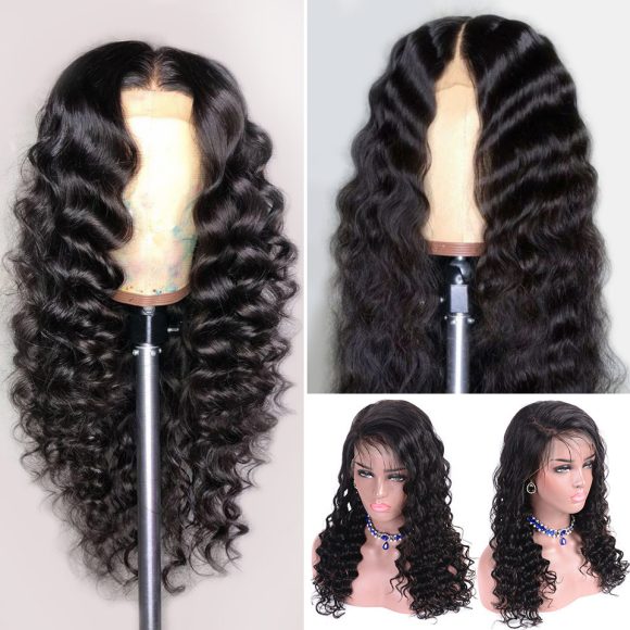 Chemical fiber front lace black small curly wig - Image 5