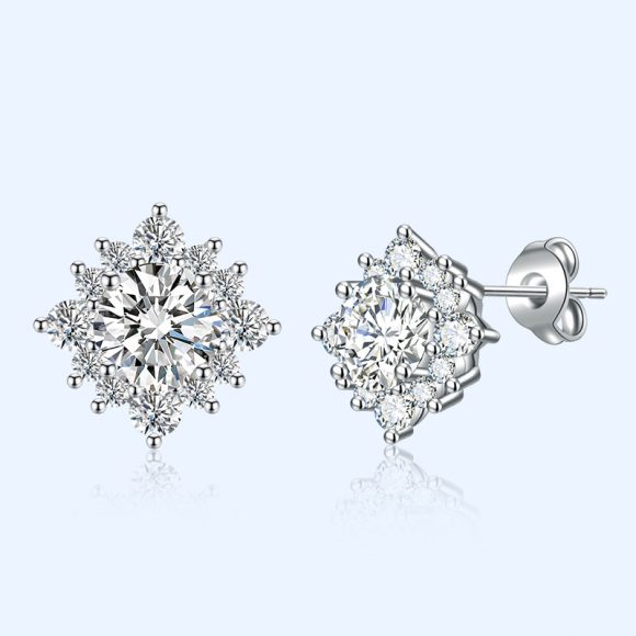 Sterling Silver Needle Moissanite Simple Flower Stud Earrings - Image 5