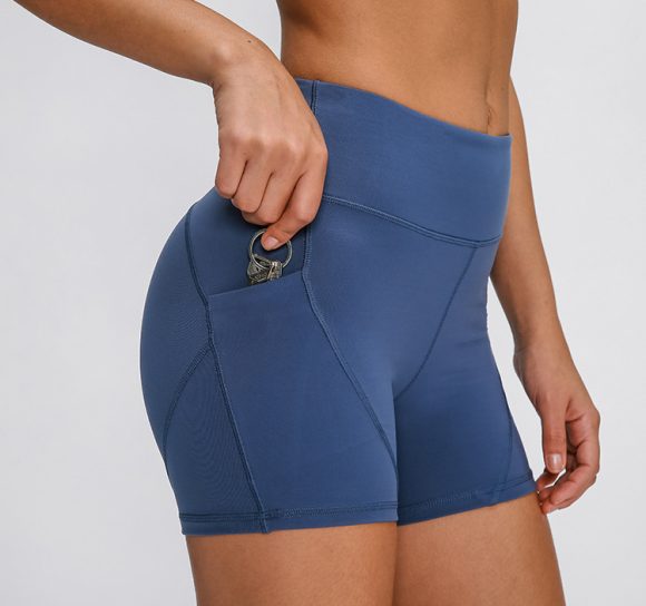 SHINBENE Anti-sweat Plain Sport Athletic Shorts Women High Waisted Soft Cotton Feel Fitness Yoga Shorts with Two Side Pocket - Image 2