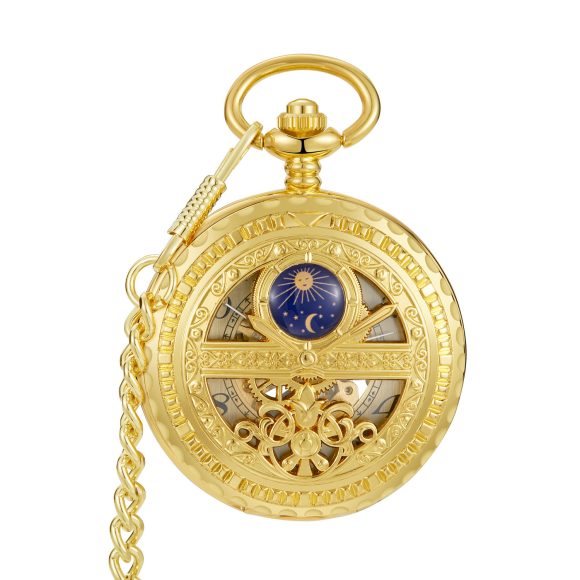 Golden Retro Hollow Pointer Night Sky Semi-automatic Mechanical Pocket Watch - Image 7