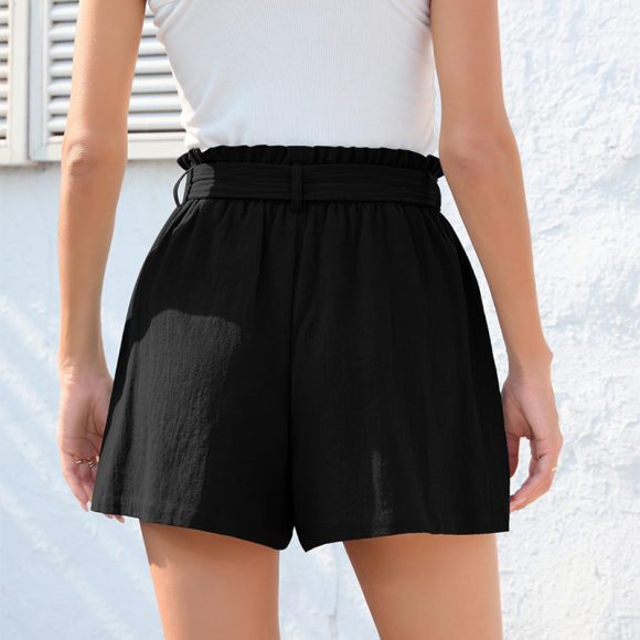 Fashion Ruffle Bow Waist Tie Shorts Summer Beach Pants With Pockets Womens Clothing - Image 3