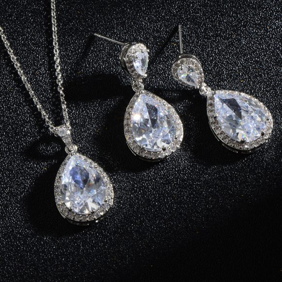 Bright Big Zircon Water Drops Necklace Eardrops Suit Bride Wedding Jewelry Simple Graceful - Image 7